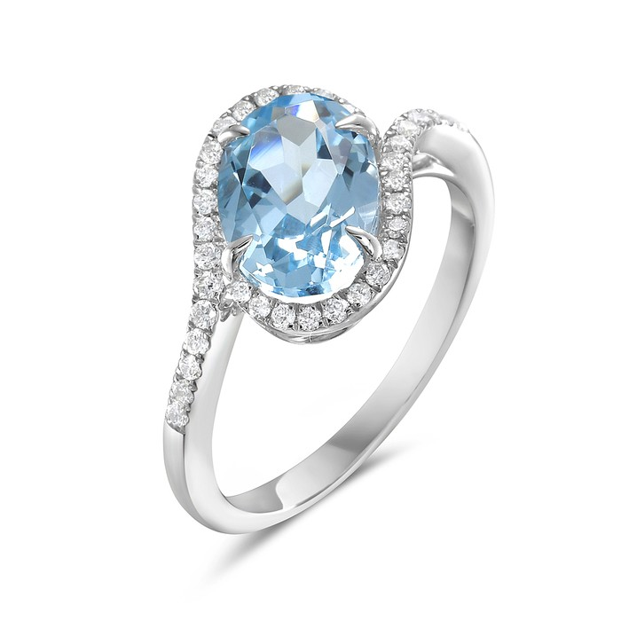 14K White Gold Blue Topaz Halo Ring