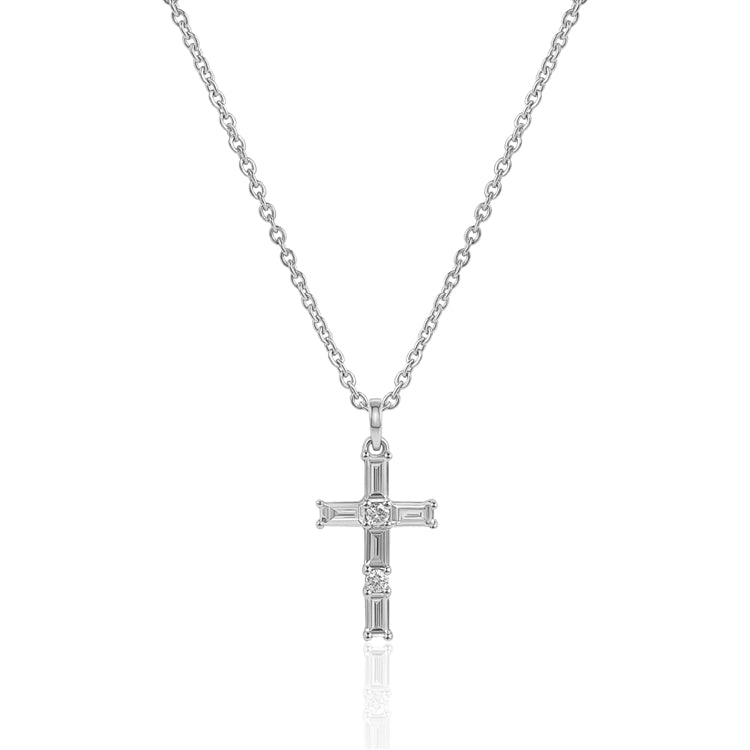 14K White Gold Diamond Cross Pendant
