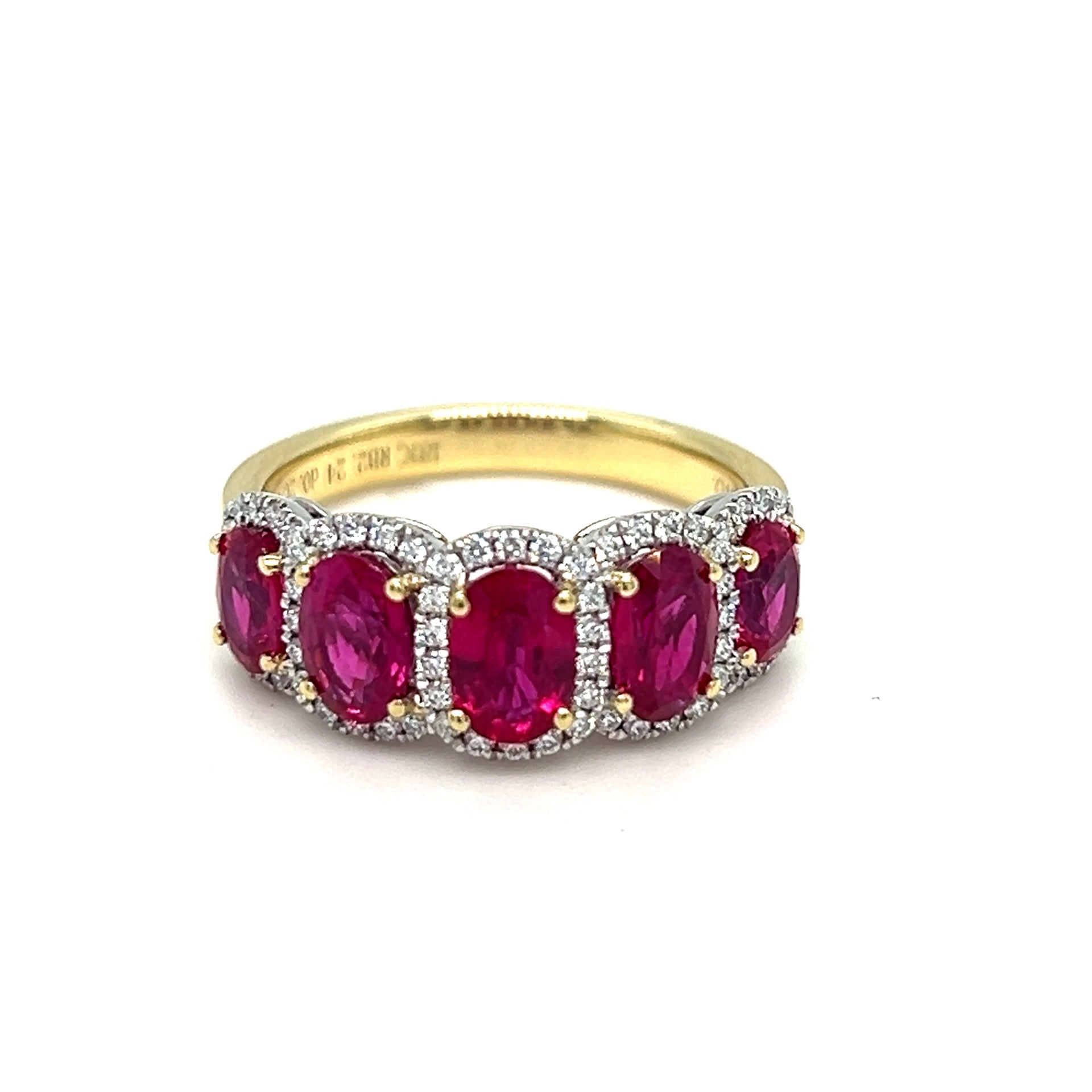 14K Two Tone Ruby 5 Stone Ring