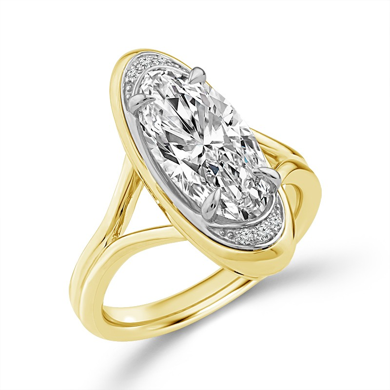 14K Two Tone Lab Grown Diamond Accented Engagement Ring