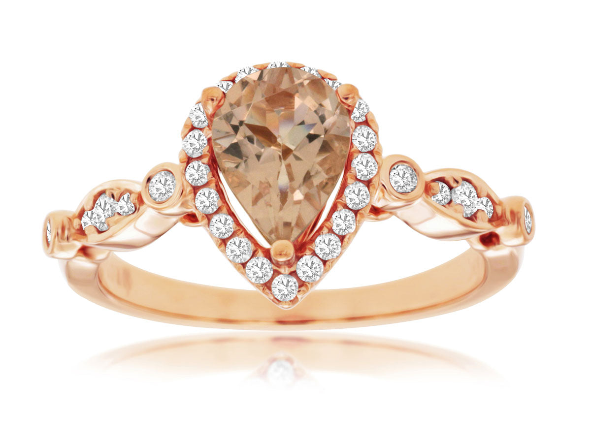 14K Rose Gold Morganite Halo Ring
