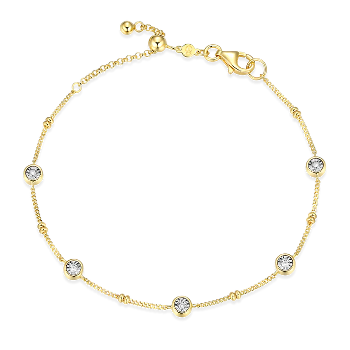 Women's Sterling Silver Yellow Gold Plated Lab Grown Diamond Station Bracelet