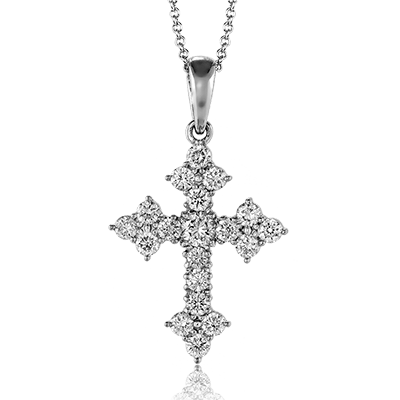 14K White Gold Diamond Cross Pendant