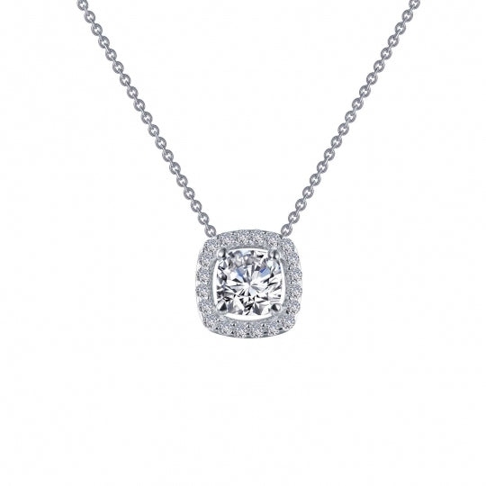 Sterling Silver CZ Cushion Halo Pendant