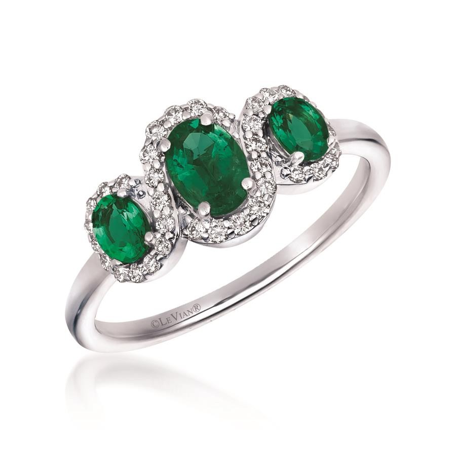 14K White Gold Emerald 3 Stone Ring