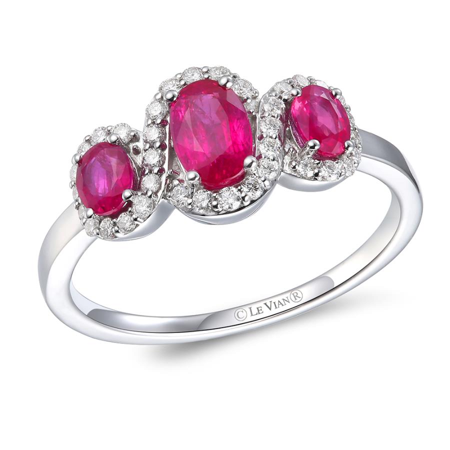 14K White Gold Ruby 3 Stone Ring