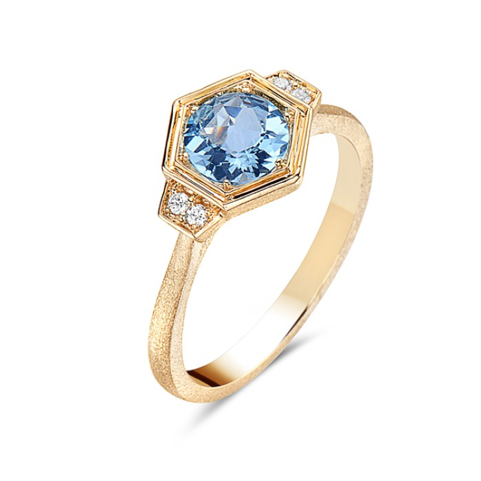 14K Yellow Gold Blue Topaz Geometric Ring