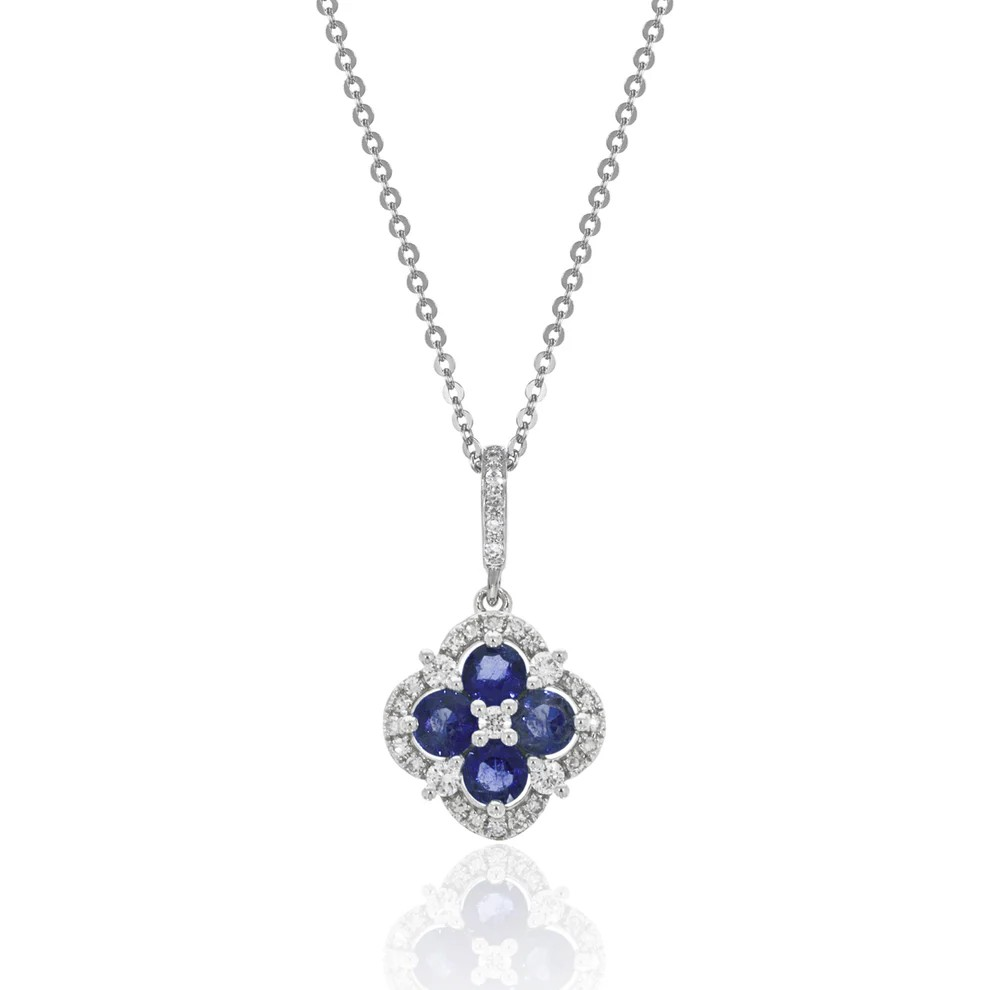 14K White Gold Sapphire Flower Pendant