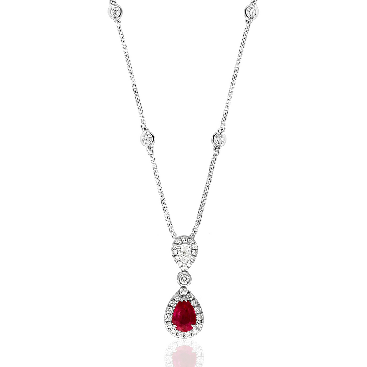 14K White Gold Ruby Halo Pendant