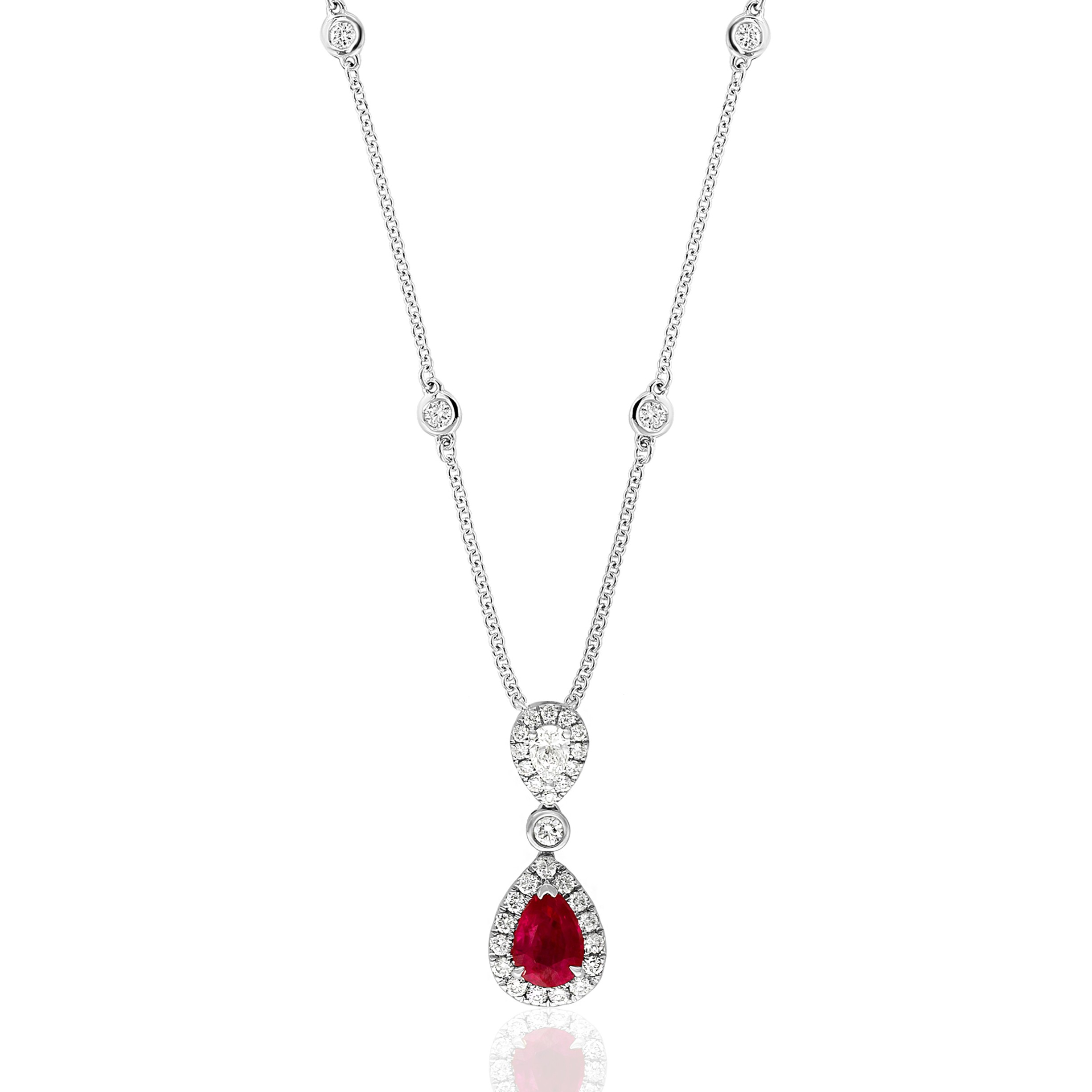 14K White Gold Ruby Halo Pendant