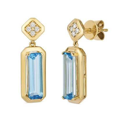 14K Yellow Gold Blue Topaz Drop Earrings