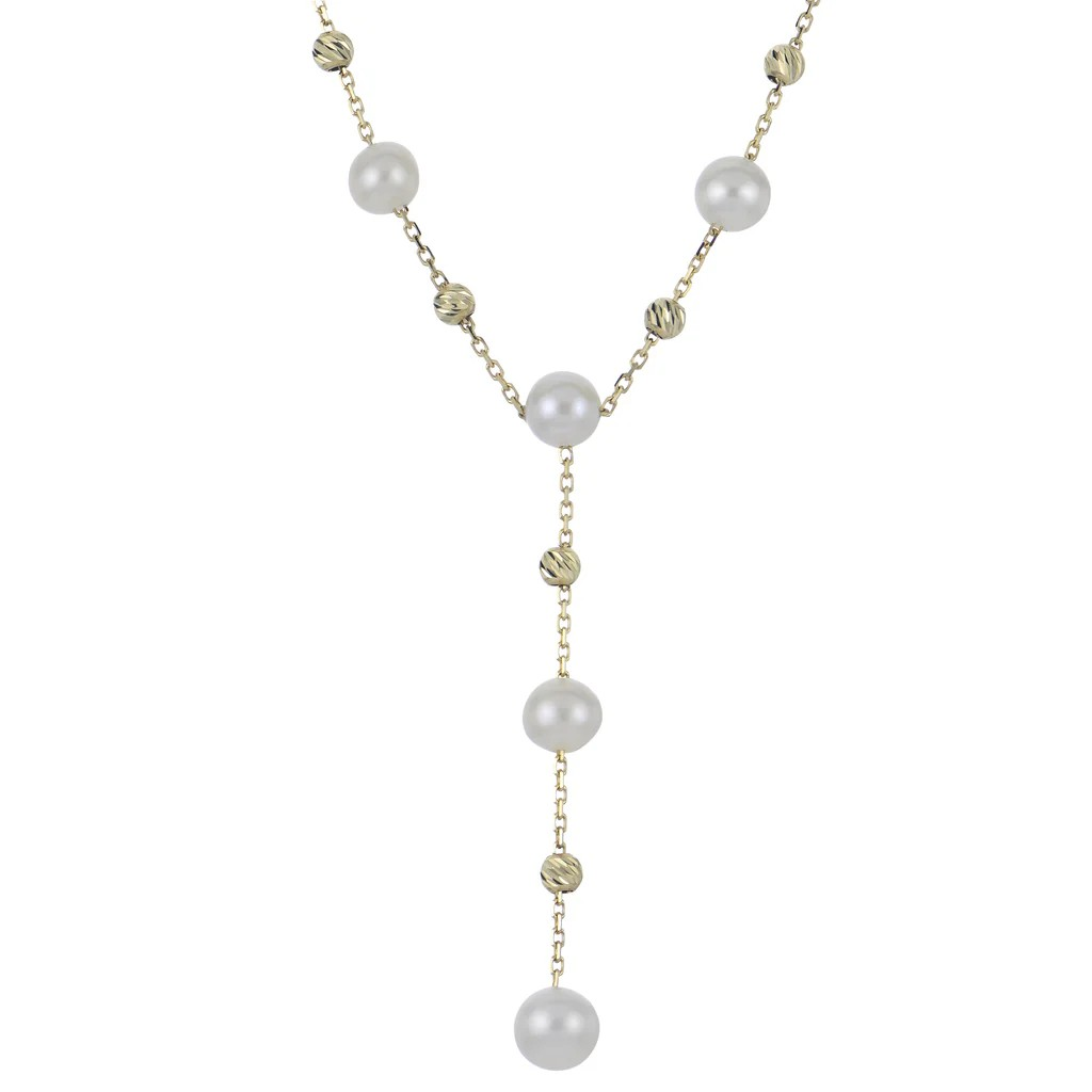 14K Yellow Gold Lariat Pearl Necklace