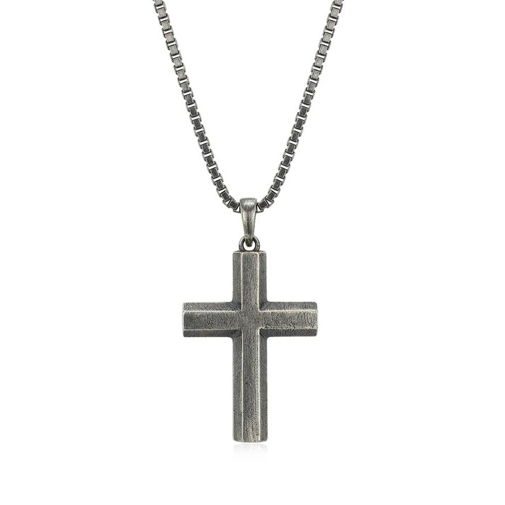 Men's Sterling Silver Black Cross Pendant