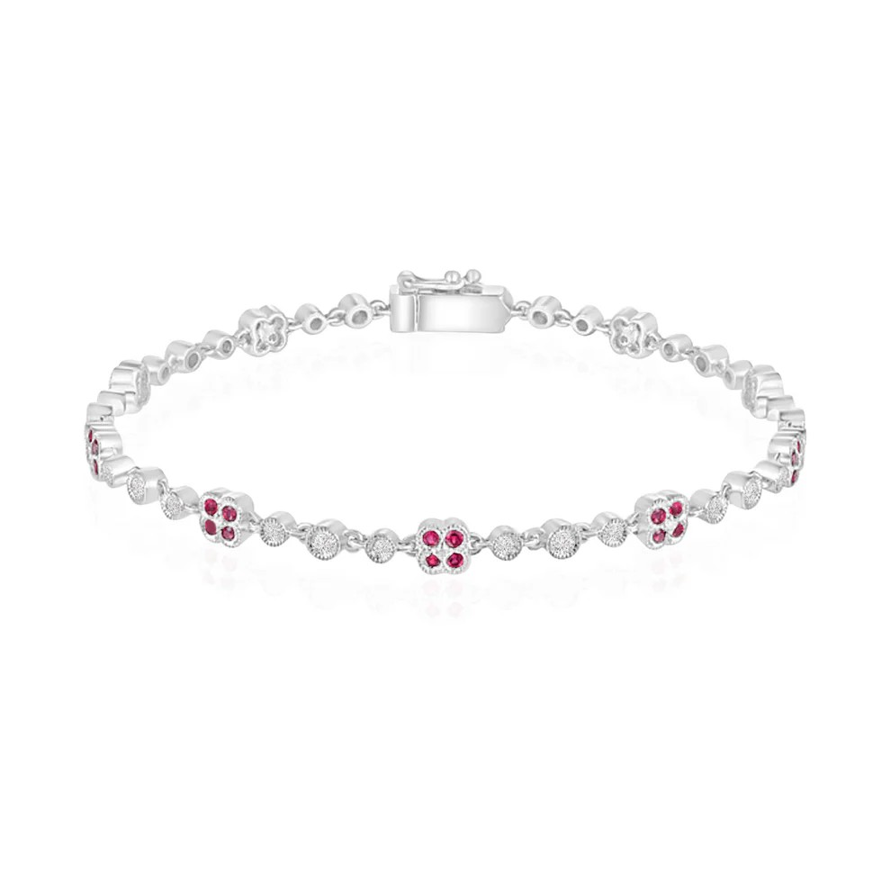 14K White Gold Ruby Fancy Link Bracelet