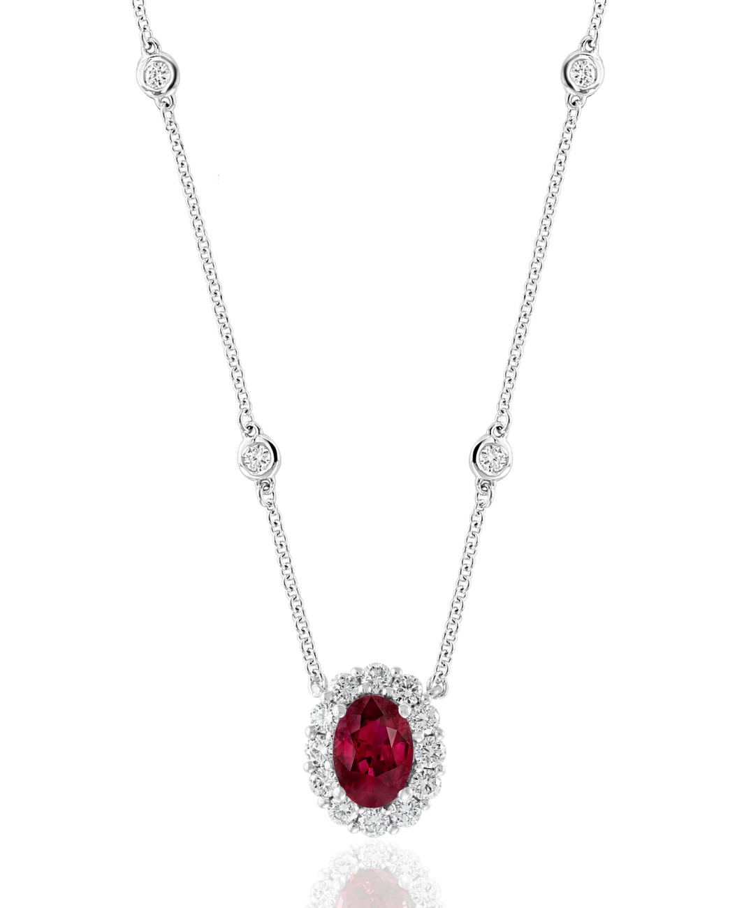 18K White Gold Ruby Halo Pendant