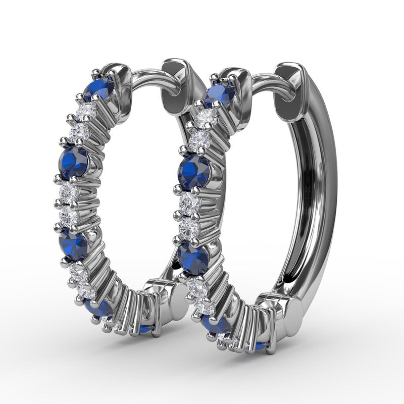 14K White Gold Sapphire Hoop Earrings