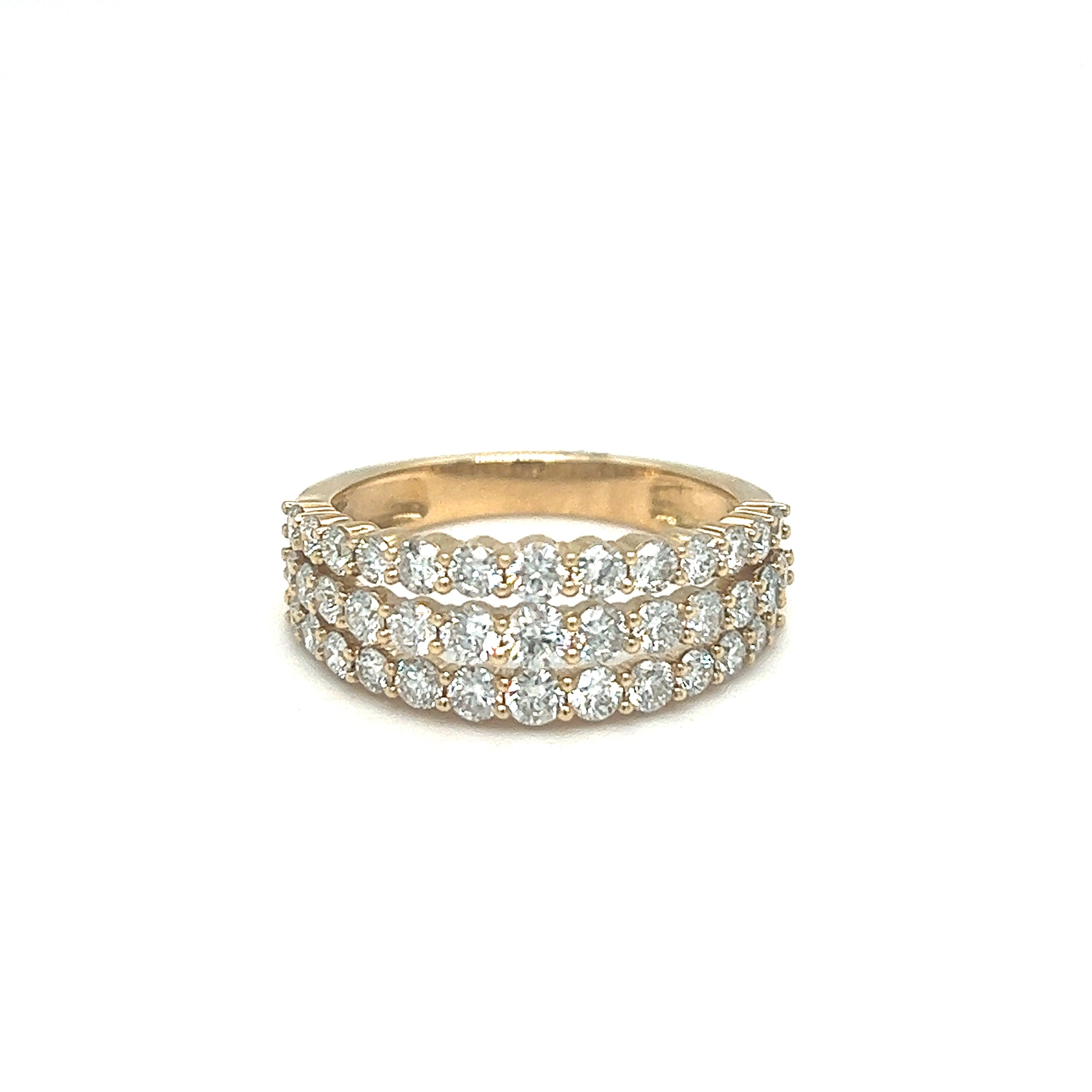 14K Yellow Gold Diamond Three Row Ring