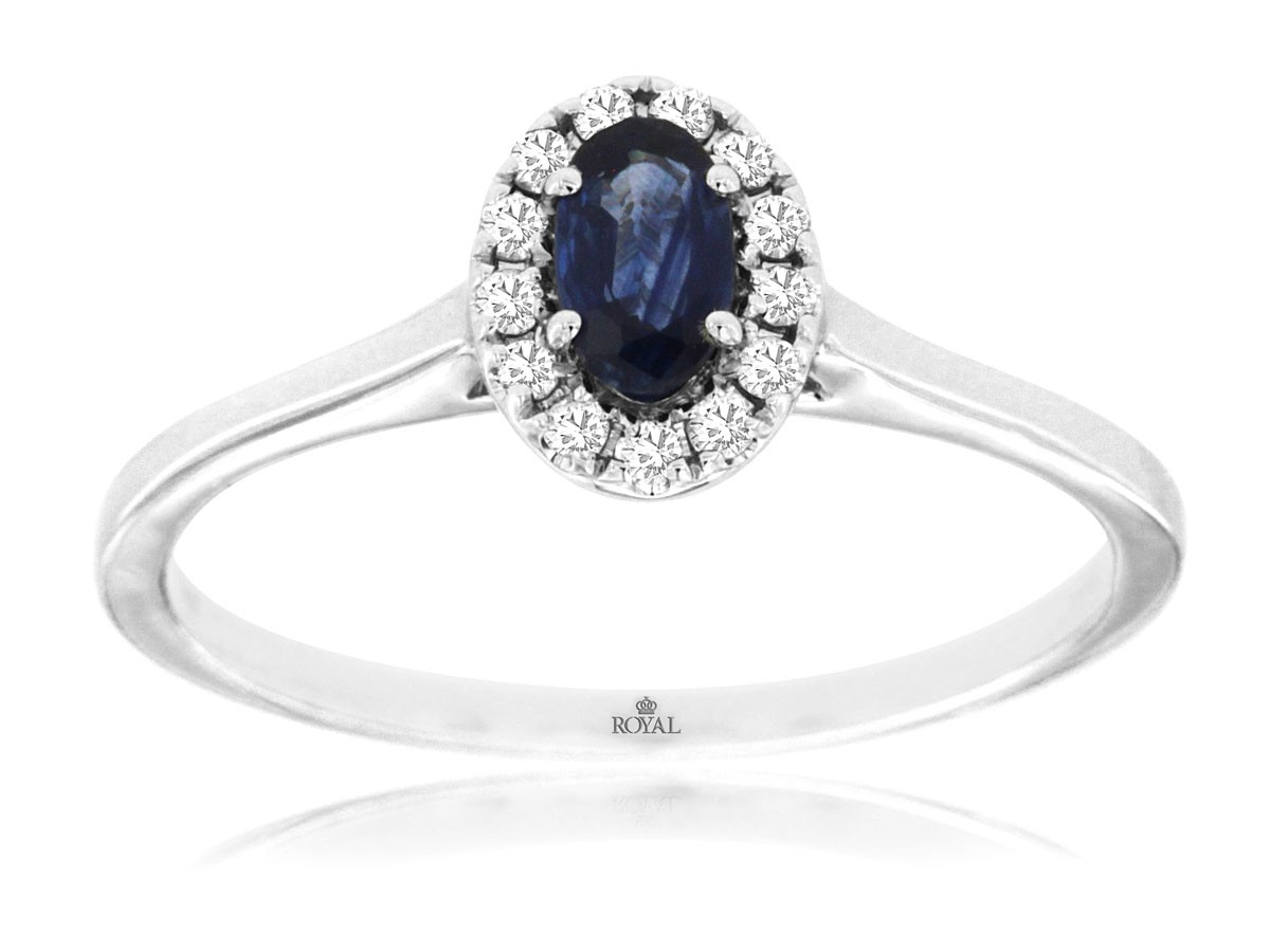 14K White Gold Sapphire Halo Ring