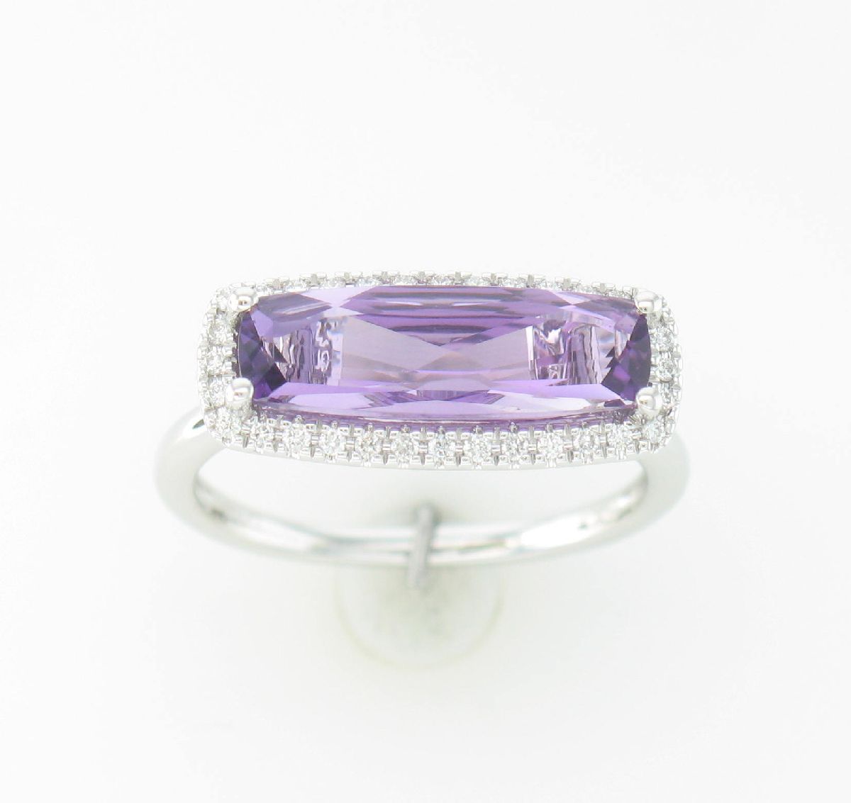 14K White Gold Amethyst Halo Ring