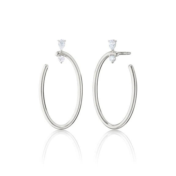 Sterling Silver White Sapphire Hoop Earrings