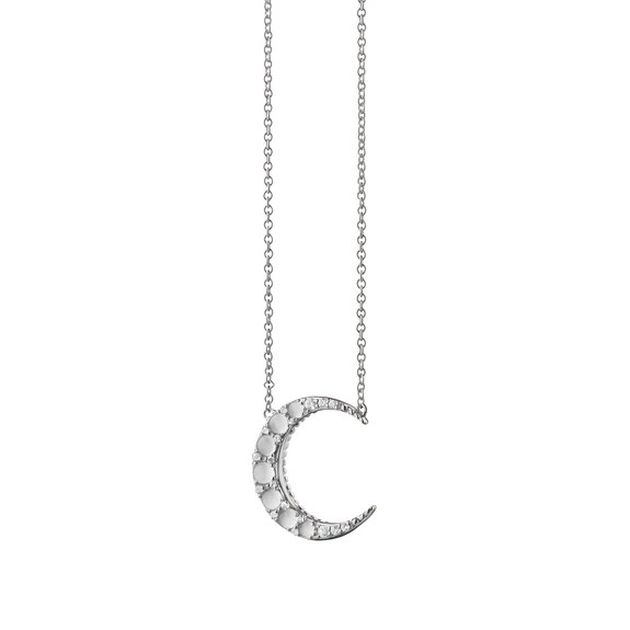 Sterling Silver White Sapphire Moon Necklace