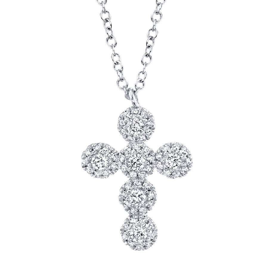14K White Gold Diamond Cross Pendant