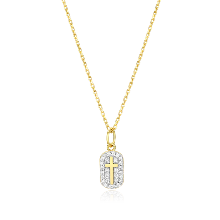 Sterling Silver Yellow Gold Plated Lab Grown Diamond Cross Pendant