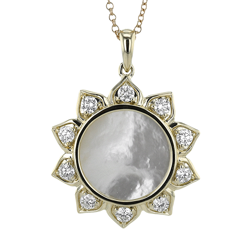 14K Yellow Gold Mother Of Pearl Halo Pendant