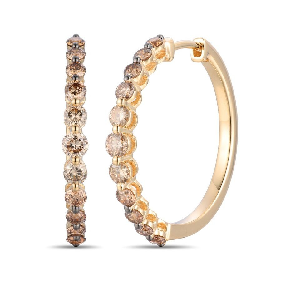 14K Yellow Gold Diamond Hoop Earrings