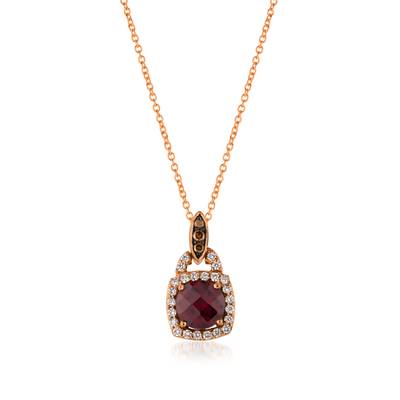 14K Rose Gold Rhodolite Garnet Halo Pendant