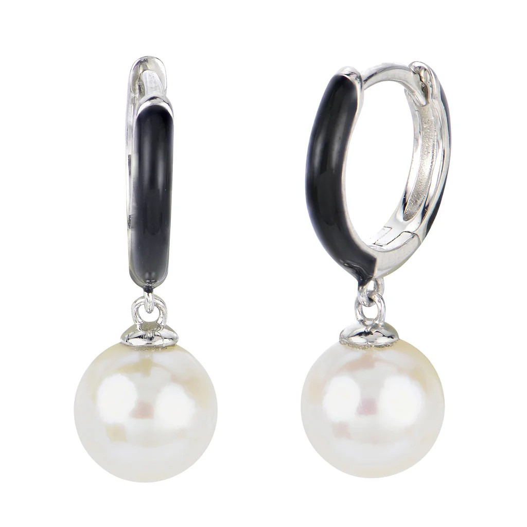 Sterling Silver Pearl Hoop Earrings