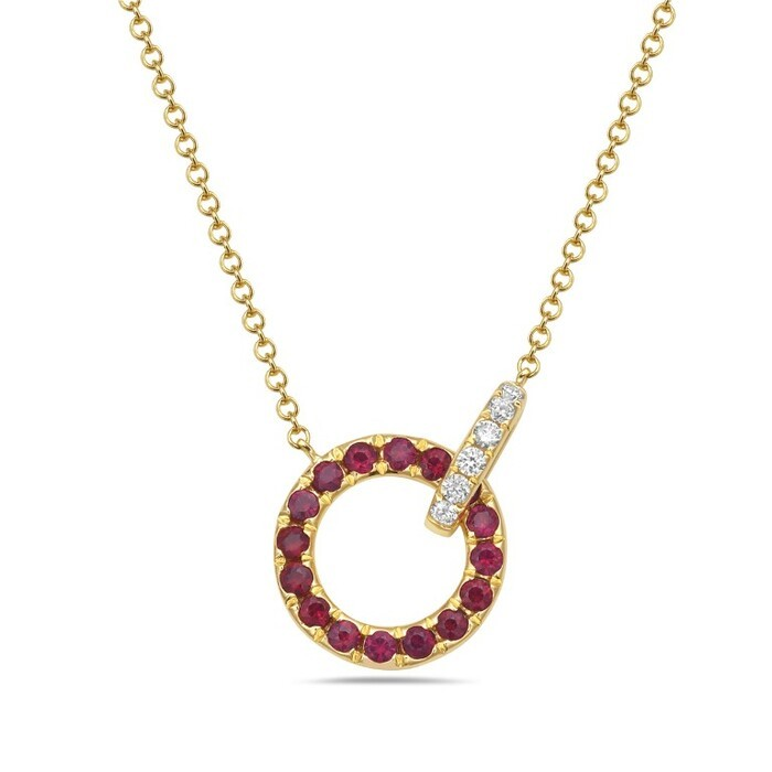 14K Yellow Gold Ruby Circle Pendant