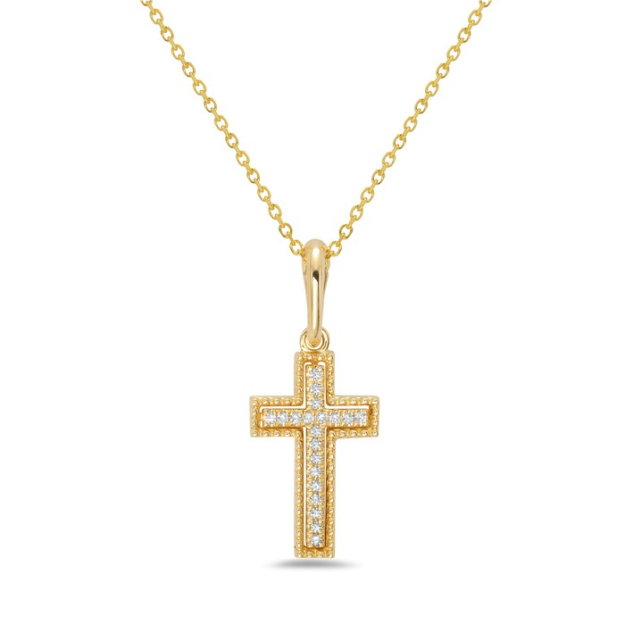 14K Yellow Gold Diamond Cross Pendant