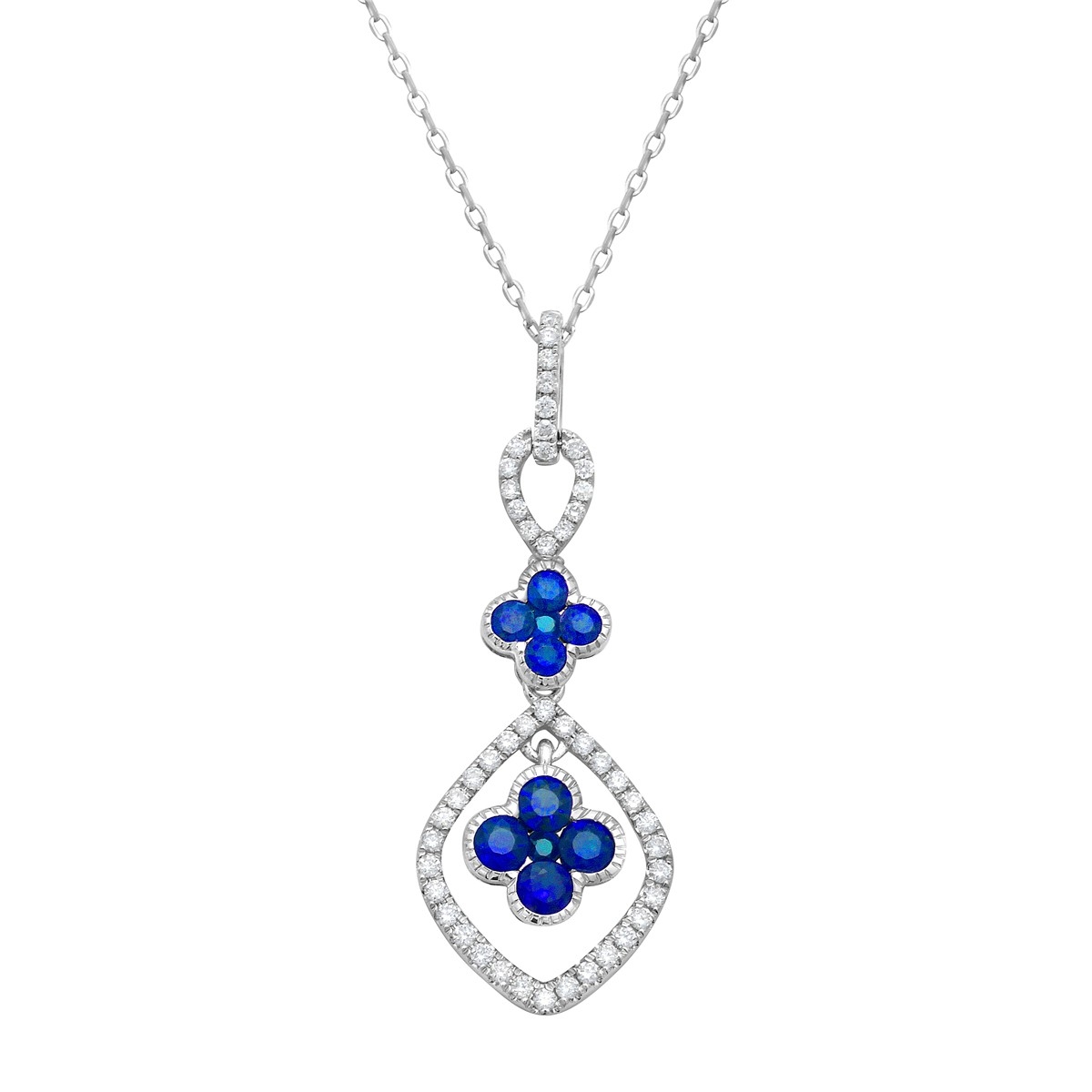18K White Gold Sapphire Drop Pendant