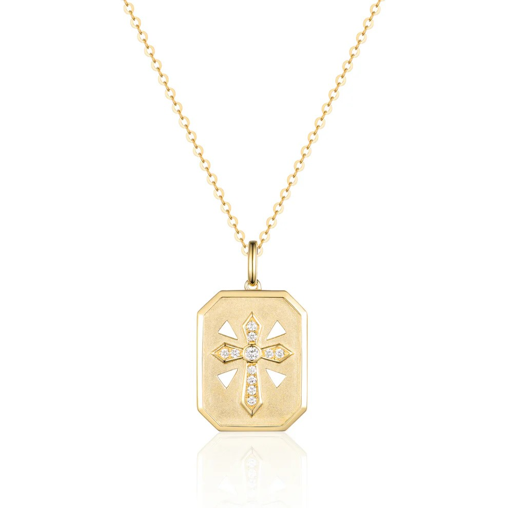 14K Yellow Gold Diamond Cross Pendant
