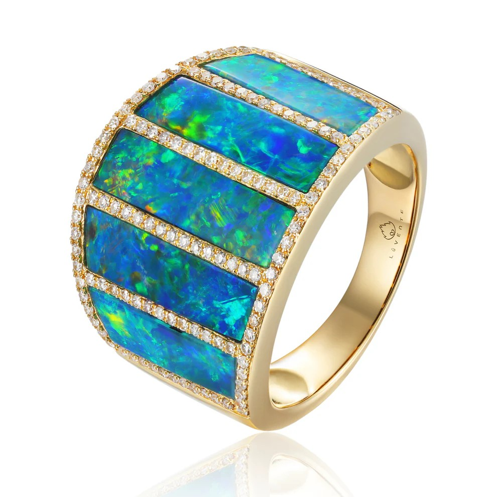 14K Yellow Gold Opal Geometric Ring