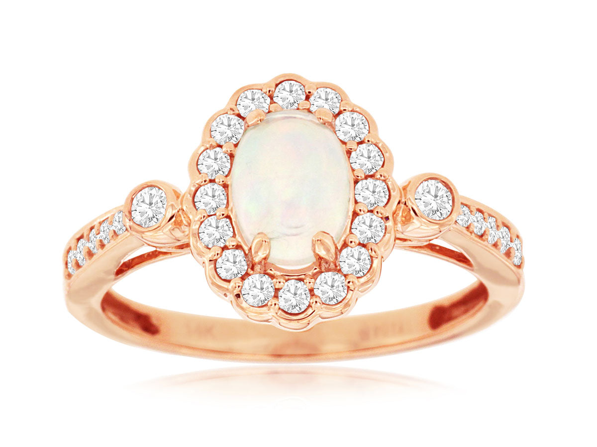 14K Rose Gold Opal Halo Ring