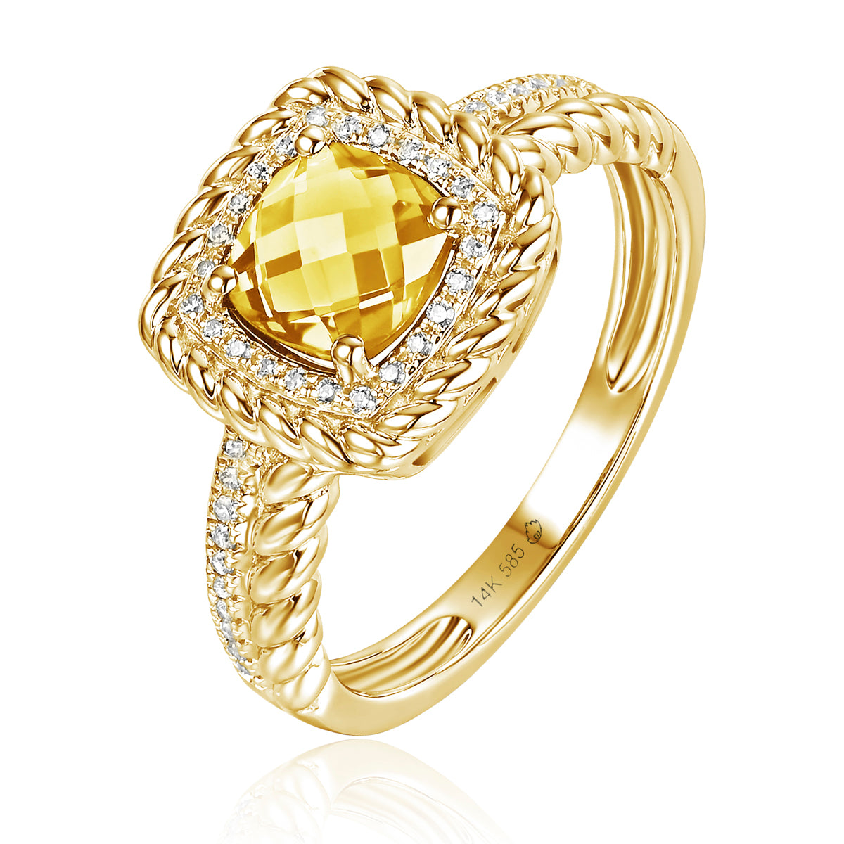 14K Yellow Gold Citrine Halo Ring
