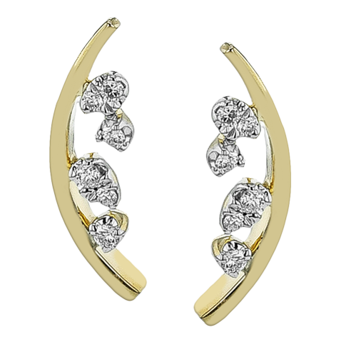 14K Yellow Gold Diamond Ear Climber Earrings