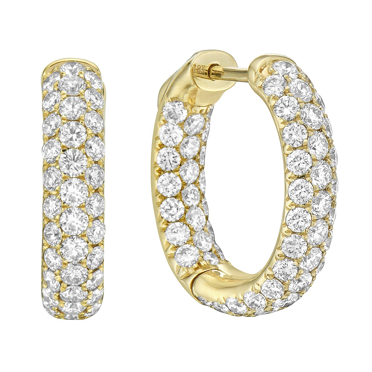 18K Yellow Gold Diamond Hoop Earrings