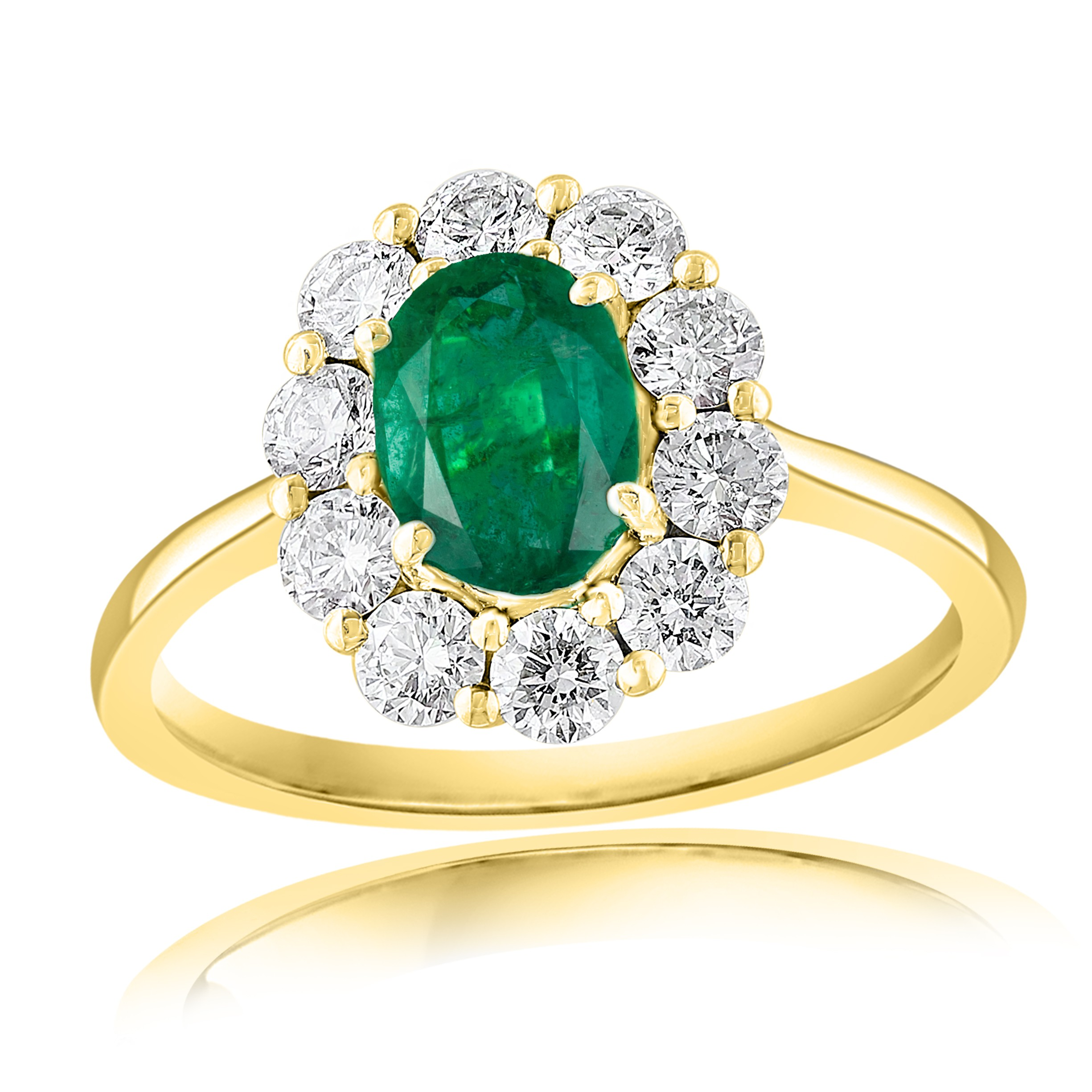 14K Yellow Gold Emerald Halo Ring