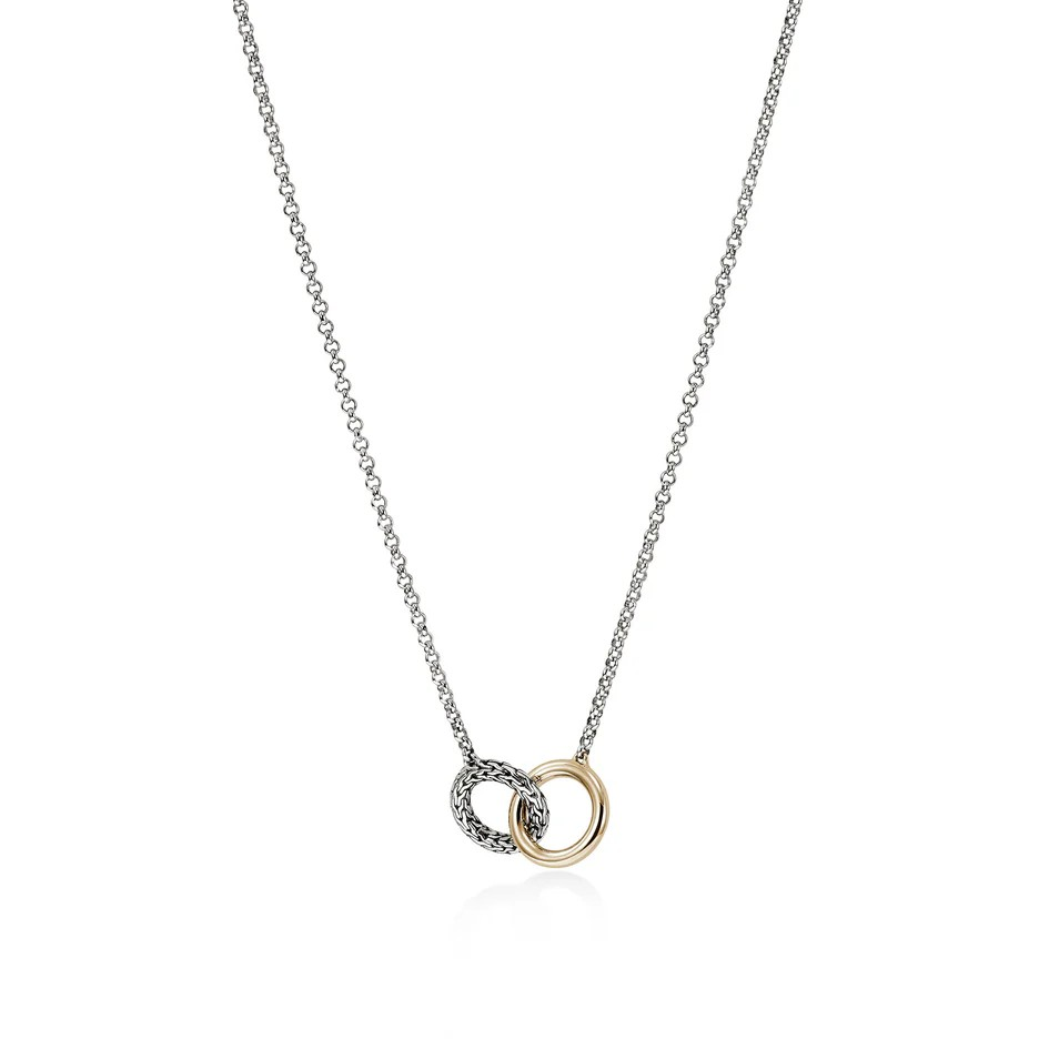 Sterling Silver Two Tone Interlinking Circles Necklace