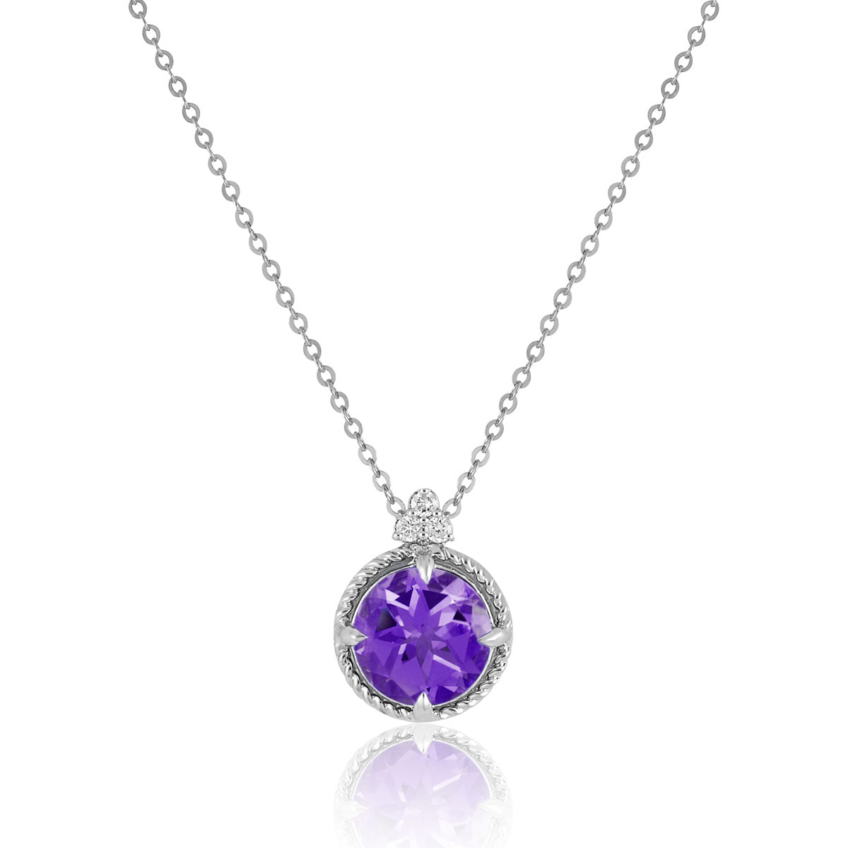 14K White Gold Solitaire Amethyst Pendant