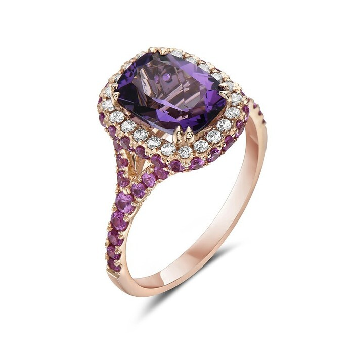 14K Yellow Gold Amethyst Halo Ring