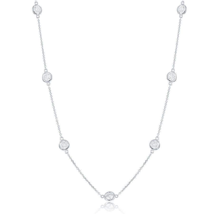 14K White Gold Diamond Station Necklace