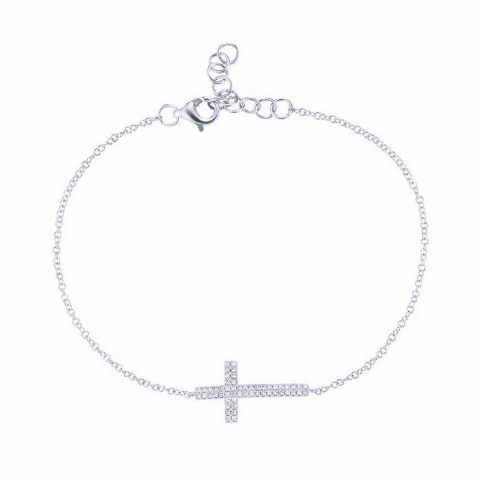 14K White Gold Diamond Cross Bracelet