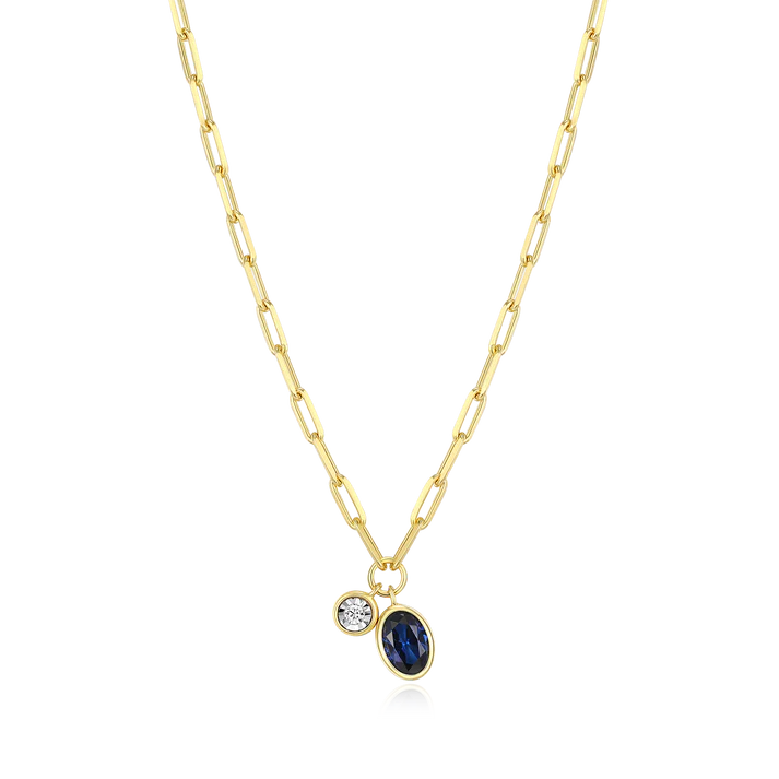 Sterling Silver Yellow Gold Plated Sapphire Bezel Set Pendant