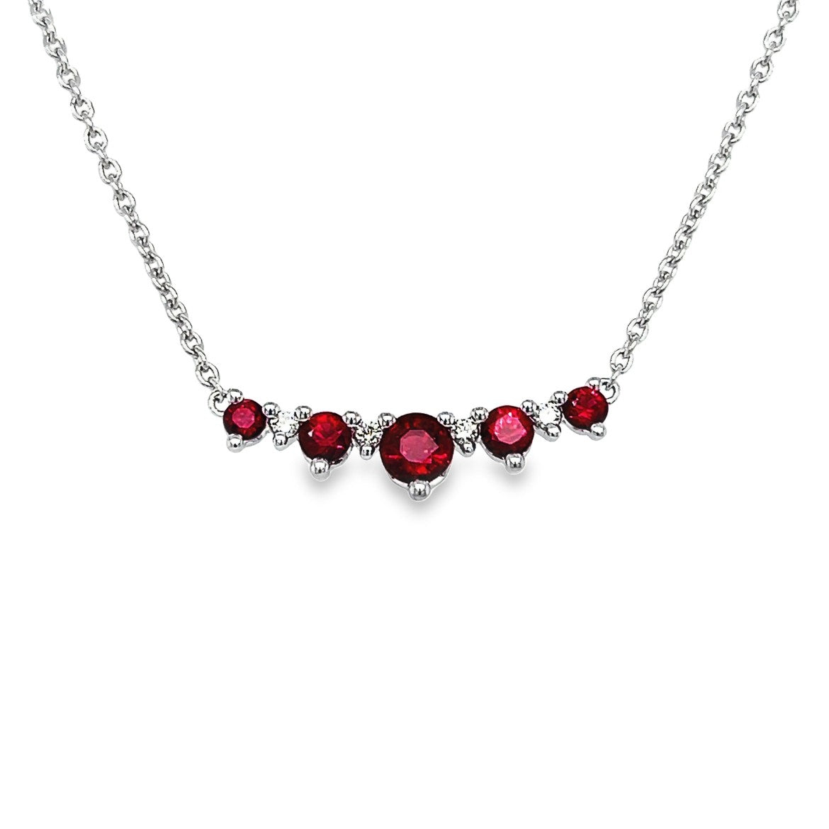 14K White Gold Ruby Bar Necklace