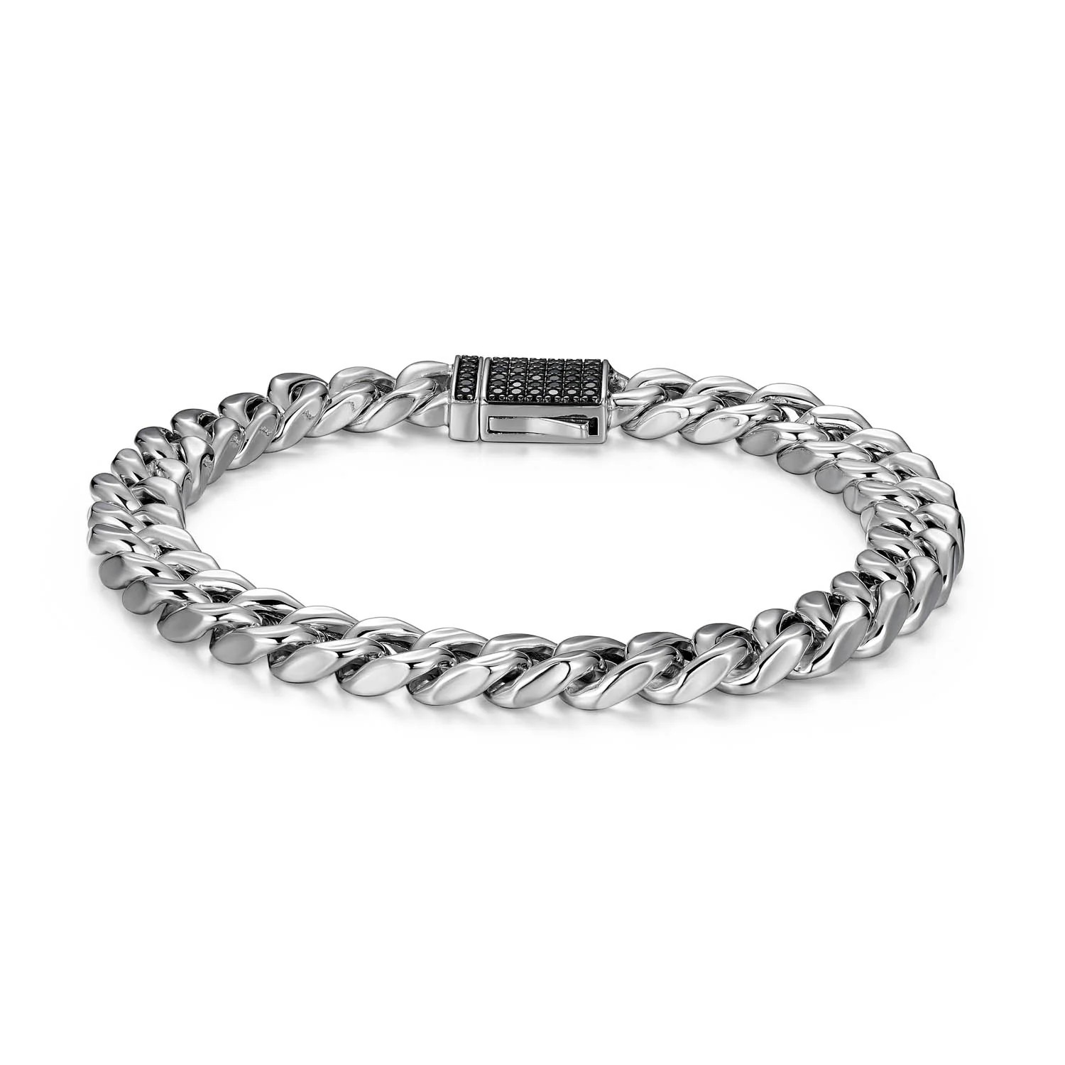 Men's Sterling Silver Black Sapphire Curb Bracelet