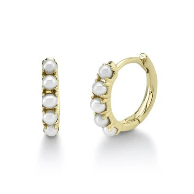 14K Yellow Gold Pearl Hoop Earrings